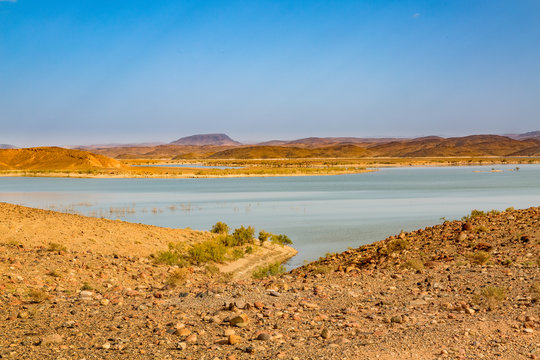 Water reservoir El Mansour Eddahbi near Ouarzazate, Morocco