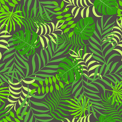Tropical background with palm leaves. Seamless floral pattern
