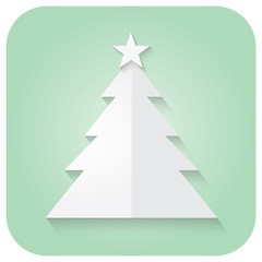christmas tree icon on green background ,Paper art design vector illustration