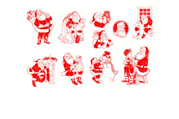 a collage of Santa Claus, isolated on white background illustration