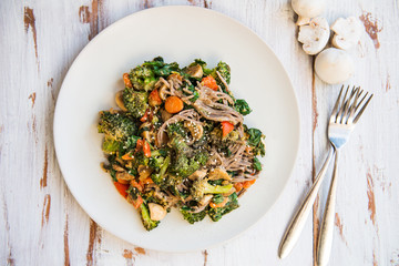 Salad from Soba  (Buckwheat) Noodles with Vegetables