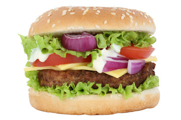 Cheeseburger Hamburger Burger Käse Tomaten Salat Freisteller fr