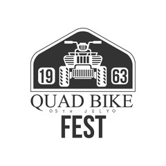 Quad Bike Event Label Design Black And White Template With Text For Quadricycle Rental Business