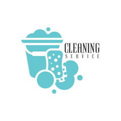 House And Office Cleaning Service Hire Logo Template With Bucket And Sponge For Professional Cleaners Help For The Housekeeping