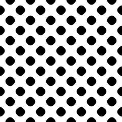 Vector seamless pattern, polka dot texture, rounded geometric figures, black & white backdrop. Simple abstract texture with circles, monochrome endless background. Design for prints, decor, textile