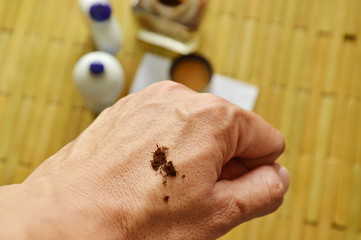 dry nasal tobacco on back hand ready for inhale