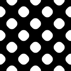 Vector seamless pattern, polka dot texture, rounded geometric figures, black & white backdrop. Simple monochrome texture, abstract endless background. Design for prints, textile, decor, digital, web