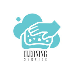 House And Office Cleaning Service Hire Logo Template With Hand And Sponge For Professional Cleaners Help For The Housekeeping