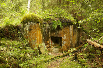 Abandoned bunker hidden deep in the forest. Sumava National park - Bohemian Forest, Czech Republic