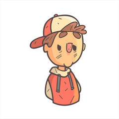 Bored Boy In Cap And College Jacket Hand Drawn Emoji Cool Outlined Portrait