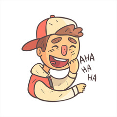 Laughing Boy In Cap And College Jacket Hand Drawn Emoji Cool Outlined Portrait
