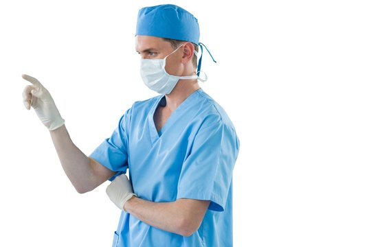 Male nurse touching an invisible screen