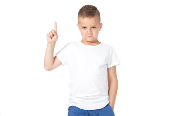 Boy shows something a finger, has an idea