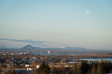 Landscape during sunrise in Reykjavik, Iceland