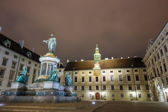 Night voew of Monument to Emperor Franz I of Austria in the Innerer Burghof in Vienna, Austria
