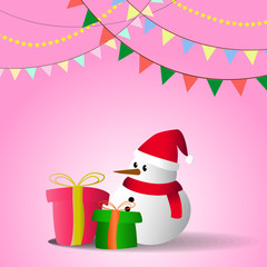 snowman and gift with flags on pink background