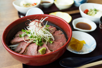 Rare beef rice in Japanese resturant