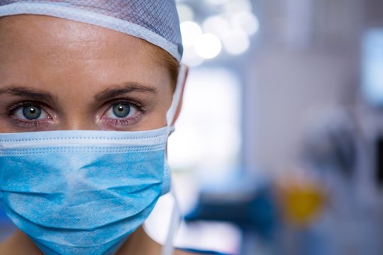 Portrait of female surgeon wearing surgical mask 