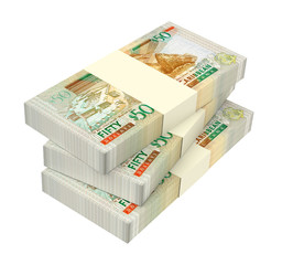 Eastern Caribbean dollar bills isolated on white background. 3D illustration.