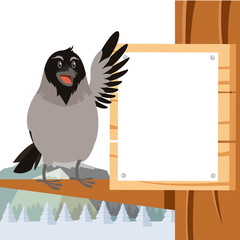 Happy Crow on the winter flat backgrownd