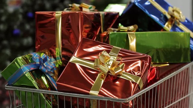 Shopping carts full of Christmas gifts
