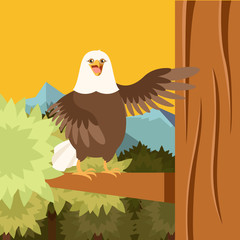 Happy Eagle on the Tree flat Background