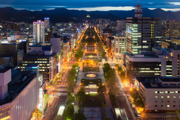 Fototapeta na wymiar Cityscape of Sapporo at odori Park, Hokkaido, Japan.