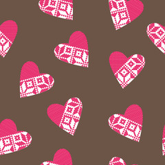 Pattern of the Heart Ornament on a Brown Background,  Vector Illustration