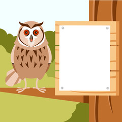 Happy Owl on the Tree flat background