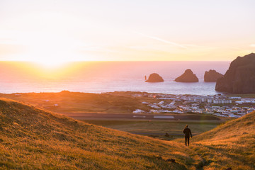 Sunset at the vestmannaeyjar island