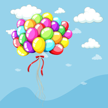 Background template with balloons in blue sky