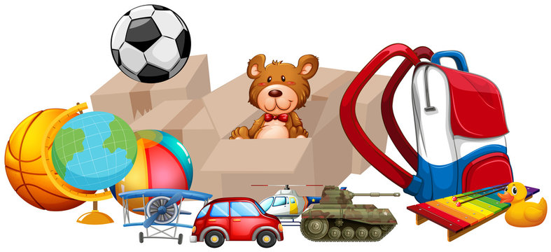 Different types of toys in one pile