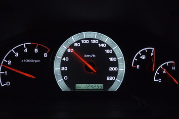 Fototapeta premium Car dashboard at night. 