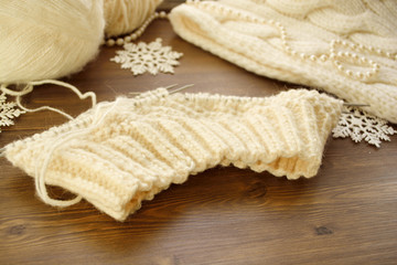 knitting. Warm scarf and hat