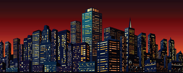 Cityscape with Group of Skyscrapers
