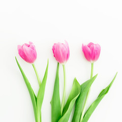 Tulip flowers. Flat lay, Top view