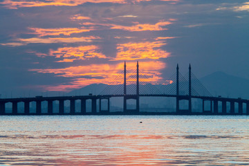 Fototapeta na wymiar Concrete bridge view during sunrise as background