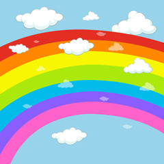 Background design with rainbow in blue sky