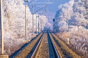 Rail track in winter landscape