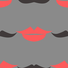 Lips and mustache seamless pattern. Vector illustration