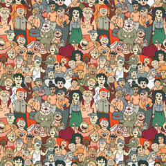 Seamless pattern of happy laughing people. © trihubova