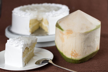 yummy fresh coconut topping milk sponge cake with low sugar