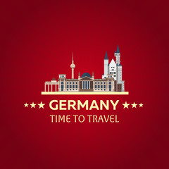 Travel to Germany, Berlin Poster skyline. Reichstag, Brandenburg Gate. Vector illustration.