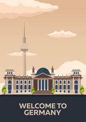 Travel to Germany, Berlin Poster skyline. Reichstag. Vector illustration.