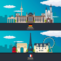 Obraz premium Travel to Germany and France, Europe Poster skyline. Vector illustration.