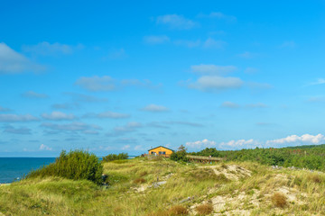 RUSSIA, VILLAGE of "MARINE"- August, 2016: the Curonian spit. Sandy beach