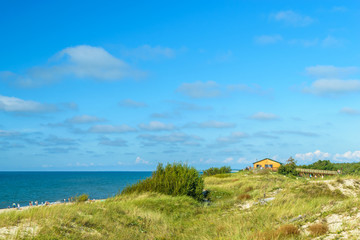 RUSSIA, VILLAGE of "MARINE"- August, 2016: the Curonian spit. Sandy beach