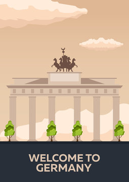 Travel to Germany, Berlin Poster skyline. Brandenburg Gate. Vector illustration.