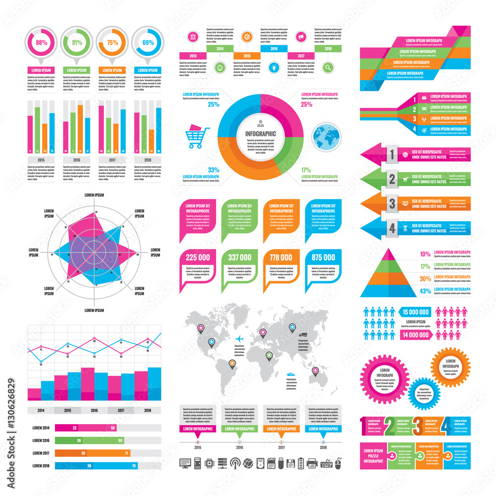 Poster business infographic concept - vector graphic template of design elements in flat design style for p