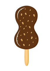 Chocolate ice-cream lolly, flat cartoon style. Ice cream on a stick. Isolated on white background. Vector illustration, clip art